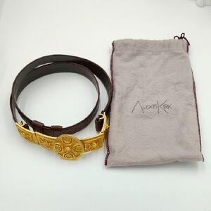 Vintage Alexis Kirk Large Gold Tone Etrusca Brown Leather Belt